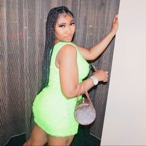 Neon green fuzzy dress